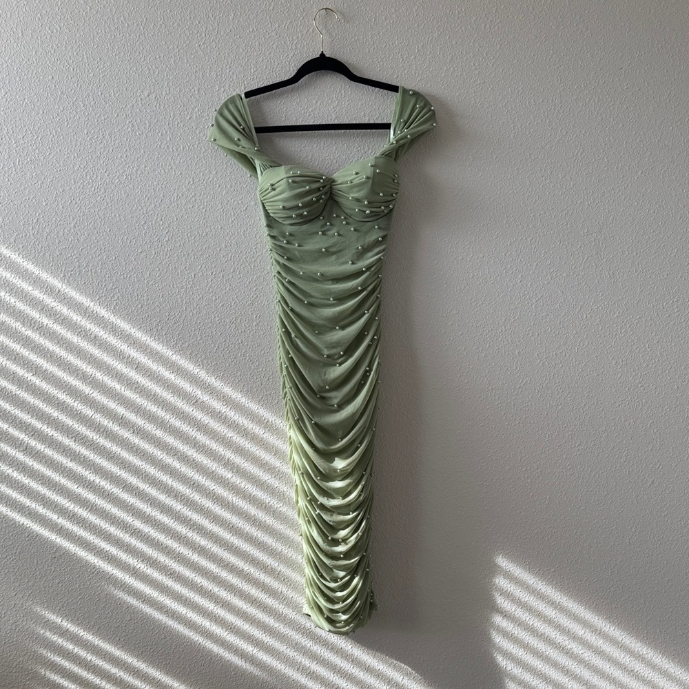 Windsor Light Green Strapless Ruched Dress